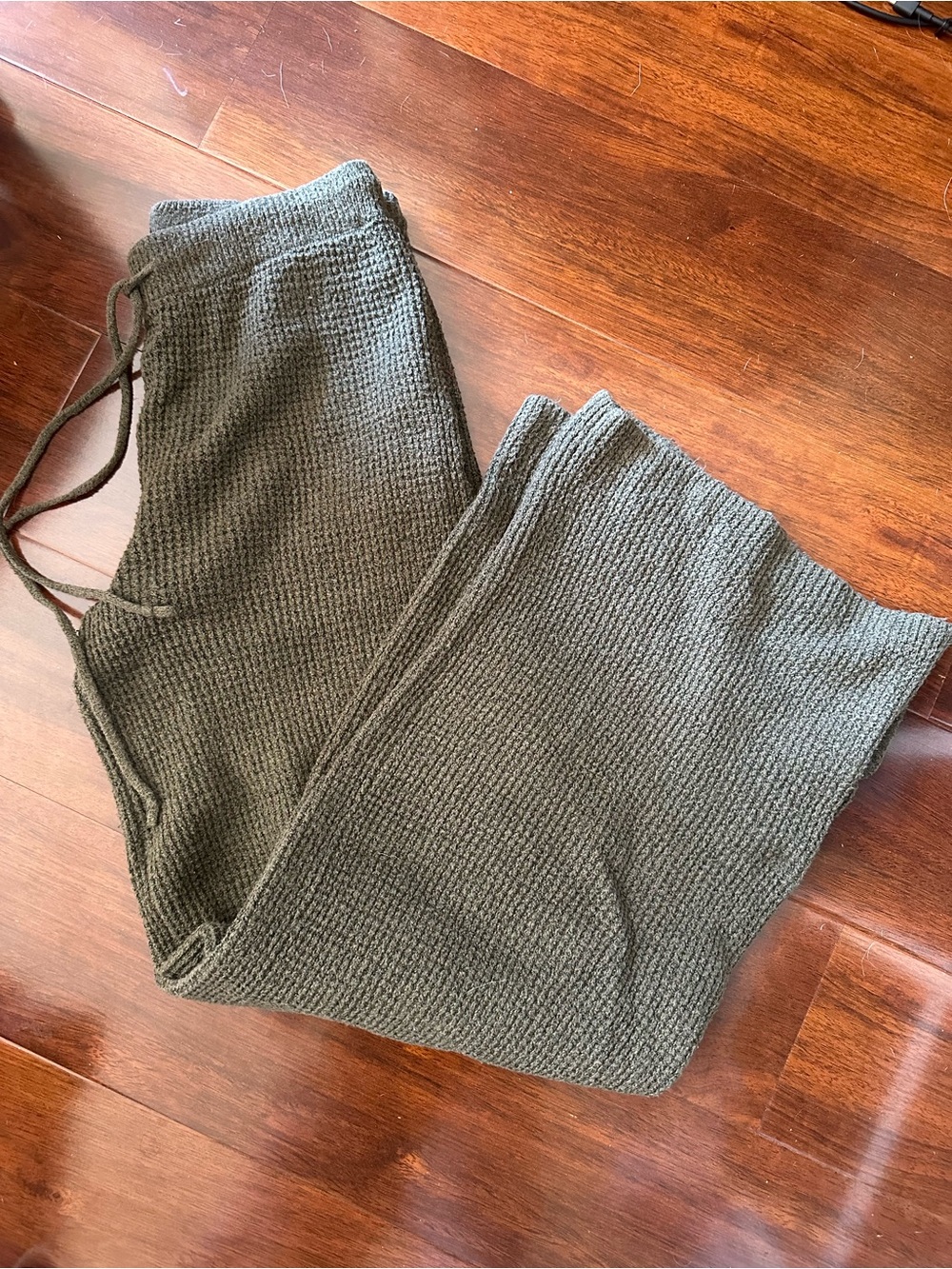 Army Green Knit Lounge Pants - Casual Drawstring Waist